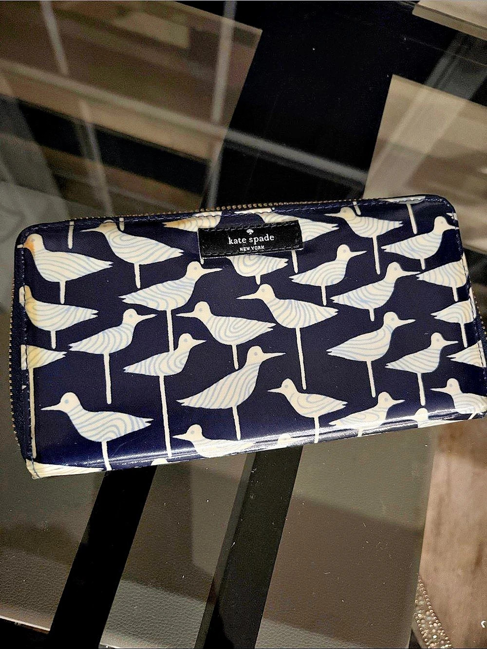 Kate Spade Daycation Seagull Zip Around Continental Wallet Blue & White